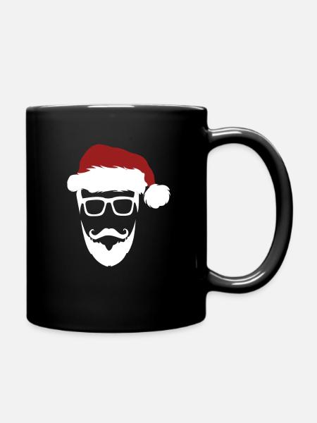 Santa Claus hipster beard glasses cap - Full Colour Mug - black