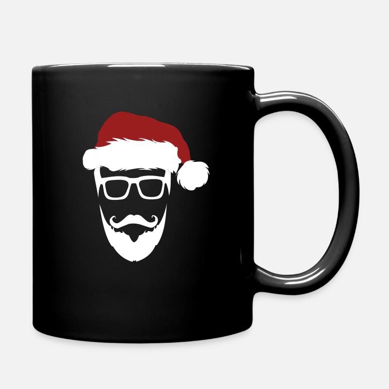 Weihnachtsmann Hipster Bart Brille Mütze - Tasse einfarbig - Schwarz