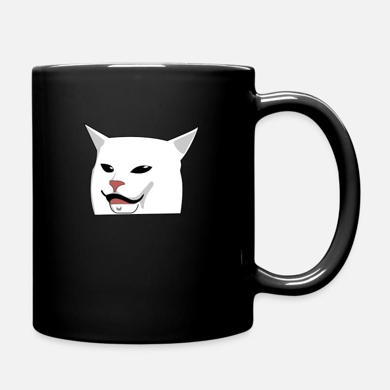 Katze Meme am Tisch - Tasse einfarbig - Schwarz