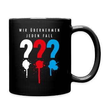 Die Drei ??? Wir übernehmen jeden Fall - Tasse einfarbig - Schwarz - Rechts