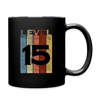 Level 15, Vintage Retro 15. Geburtstag - Tasse einfarbig - Schwarz - Rechts