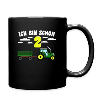 Children 2nd birthday tractor with trailer - Full Colour Mug - black - Right