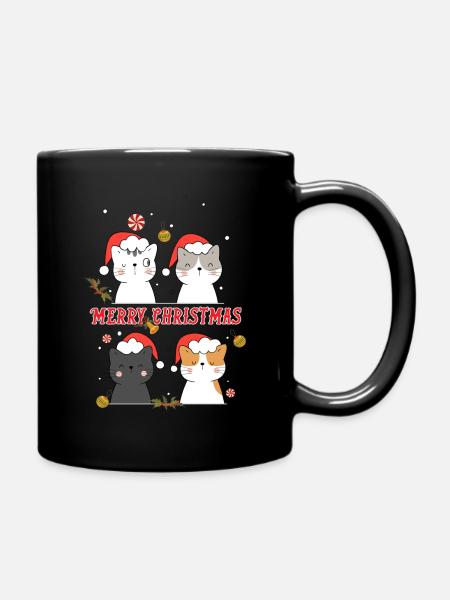 merry christmas cat - Full Colour Mug - black
