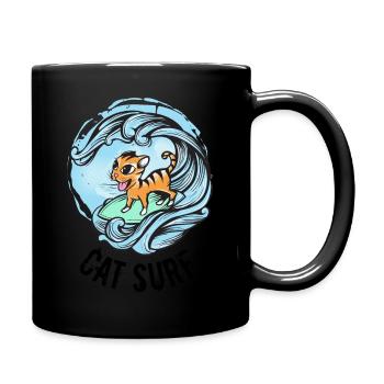 Cat Surf jeu de mot Chat Planche de surf vague - Mug uni - noir - Droite
