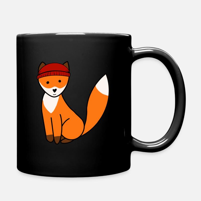 Cartoon fox with a beanie - Full Colour Mug - black
