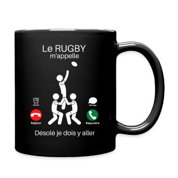 Le rugby m'appelle cadeau humoristique rugbyman - Mug uni - noir - Droite