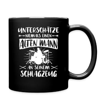 Schlagzeug Sprüche Schlagzeuger unterschätze Drums - Tasse einfarbig - Schwarz - Rechts