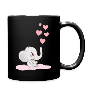 Baby Elefant Herzen Rosa -Motiv für Mädchen Pink - Tasse einfarbig - Schwarz - Rechts