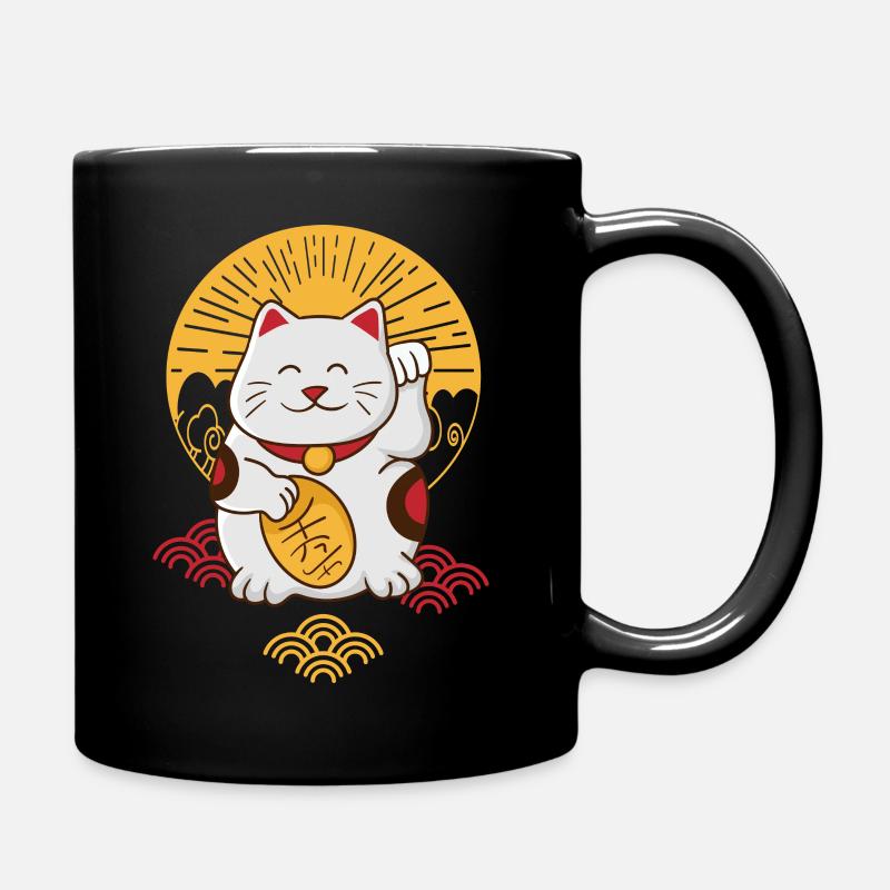 Retro Glückskatze - Tasse einfarbig - Schwarz