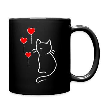 Katze Katzen Herz Geschenkidee - Tasse einfarbig - Schwarz - Rechts