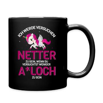 Einhorn böse nett frech Geschenkidee fun - Tasse einfarbig - Schwarz - Rechts