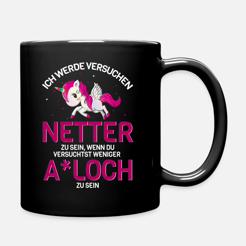 Einhorn böse nett frech Geschenkidee fun - Tasse einfarbig - Schwarz