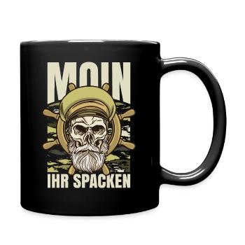 Moin Ihr Spacken - Norddeutscher Spruch Kapitän - Tasse einfarbig - Schwarz - Rechts