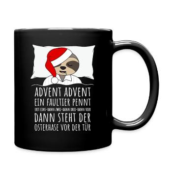 Advent Advent ein Faultier pennt Weihnachten - Tasse einfarbig - Schwarz - Rechts