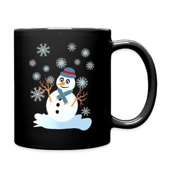 Schneemann und Schneeflocken coole Weihnachten - Tasse einfarbig - Schwarz - Rechts