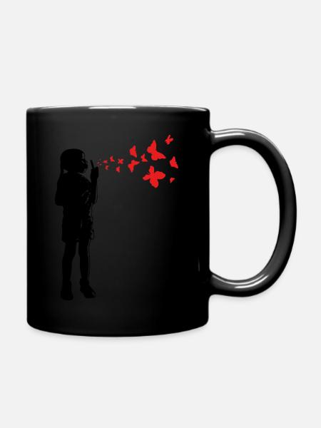 Mädchen Schmetterlinge Street Art Graffiti Kunst - Tasse einfarbig - Schwarz