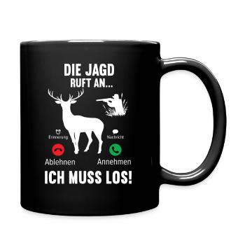 die jagd ruft an Jäger jagen jagd hirsch wild - Tasse einfarbig - Schwarz - Rechts
