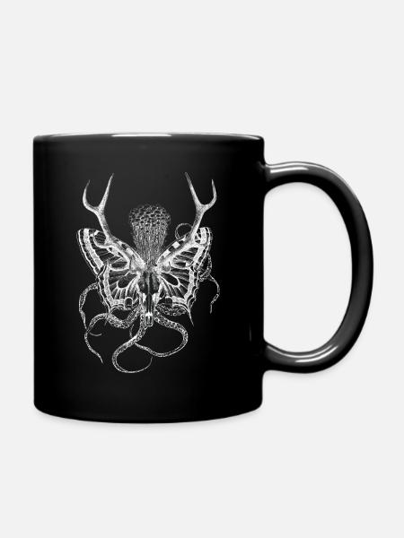 Surreal artwork, psychedelic deer skull - Full Colour Mug - black