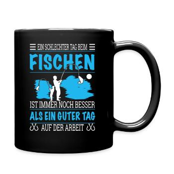 fischen Spruch - Tasse einfarbig - Schwarz - Rechts