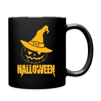Halloween classique, citrouille en colère avec chapeau - Mug uni - noir - Droite