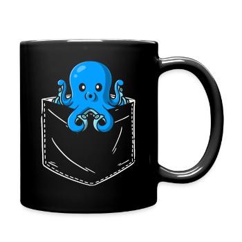 Oktopus Brusttasche Design Krake Pocket Tintenfisc - Tasse einfarbig - Schwarz - Rechts