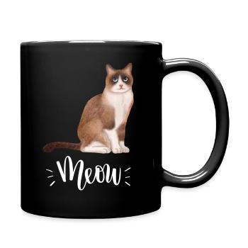 Niedliche Kawaii lustige Katze sagt Miauen - Tasse einfarbig - Schwarz - Rechts