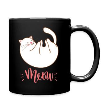 Cute Kawaii Funny Cat Saying Meow - Full Colour Mug - black - Right