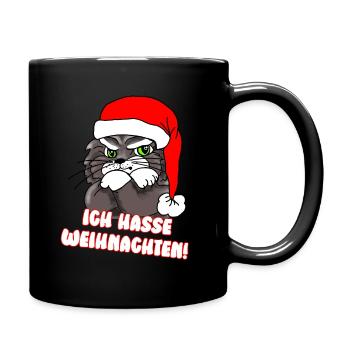 Comicstyle Katzenmotiv - Weihnachten ohne mich - Tasse einfarbig - Schwarz - Rechts