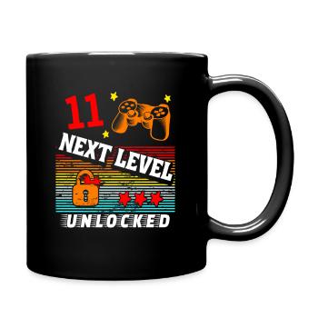 11. Geburtstag Level freigeschaltet - Tasse einfarbig - Schwarz - Rechts