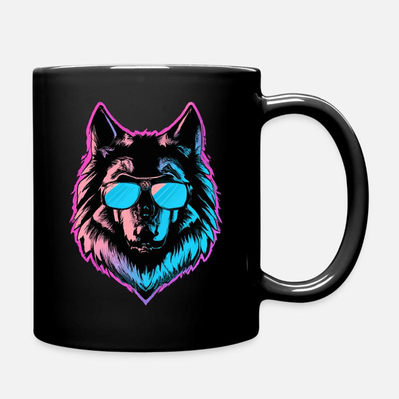 Der Coole Synthwolf - Tasse einfarbig - Schwarz