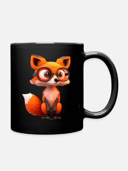 Süßer Fuchs mit Brille - Tasse einfarbig - Schwarz