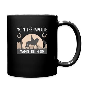 Mon thérapeute mange du foin Cavalière chevaux - Mug uni - noir - Droite