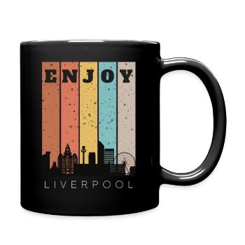 Enjoy Liverpool - Skyline on Vintage Retro Banner - Full Colour Mug - black - Right