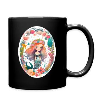 Süße Meerjungfrau Mädchen Kind Meer Blumenkranz - Tasse einfarbig - Schwarz - Rechts