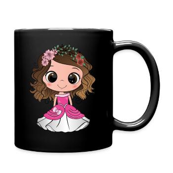 Princesse brune aux yeux bruns et une robe rose - Mug uni - noir - Droite