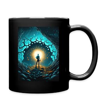 Aventurier masculin explorant un mandala monolythique - Mug uni - noir - Droite