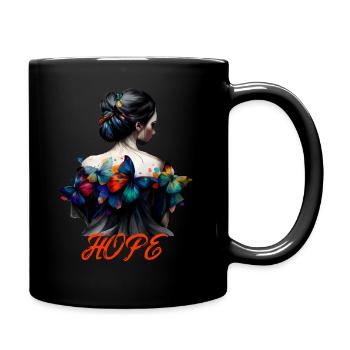 Schmetterling Frau / Girl mit Hoffnung - Tasse einfarbig - Schwarz - Rechts