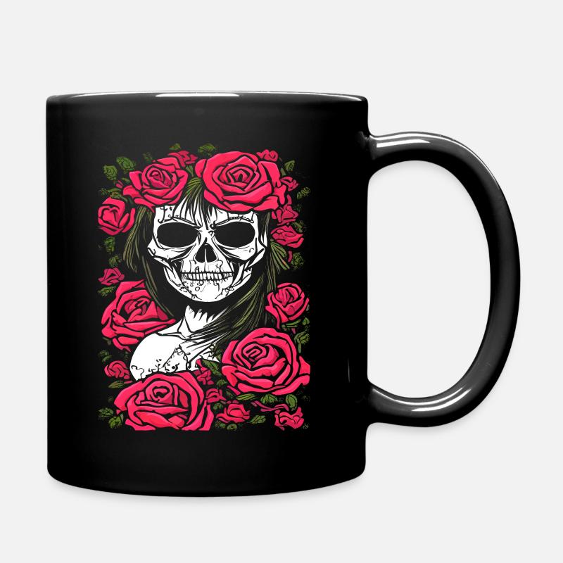 Totenkopf mit Rosen, die Catrina - Tasse einfarbig - Schwarz