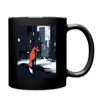Anime Art | Red Fox in the City - Tasse einfarbig - Schwarz - Rechts