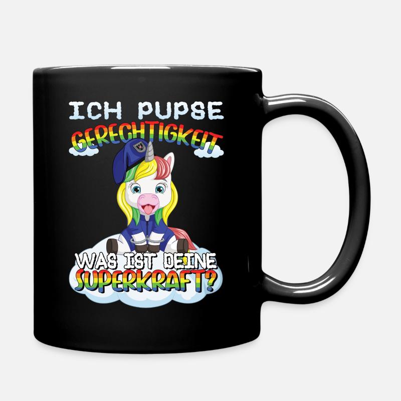 Einhorn in Polizei Uniform - Lustiger Spruch - Tasse einfarbig - Schwarz