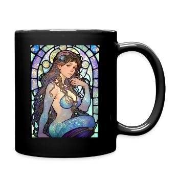 Portrait Meerjungfrau - Art Nuvo - Kirchenfenster - Tasse einfarbig - Schwarz - Rechts