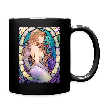 Portrait Nixe - Art Nuvo - Kirchenfenster - Tasse einfarbig - Schwarz - Rechts