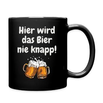 Hier wird das Bier nie knapp! Partyspruch/Motiv - Tasse einfarbig - Schwarz - Rechts