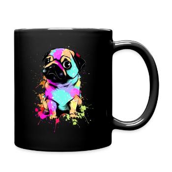 Karikatur Mops - Tasse einfarbig - Schwarz - Rechts
