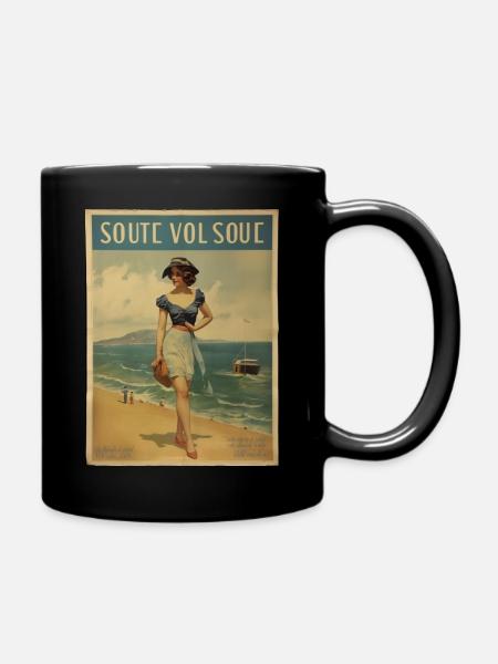 Vintage Seaside Adventure - Retro-Werbung - Tasse einfarbig - Schwarz