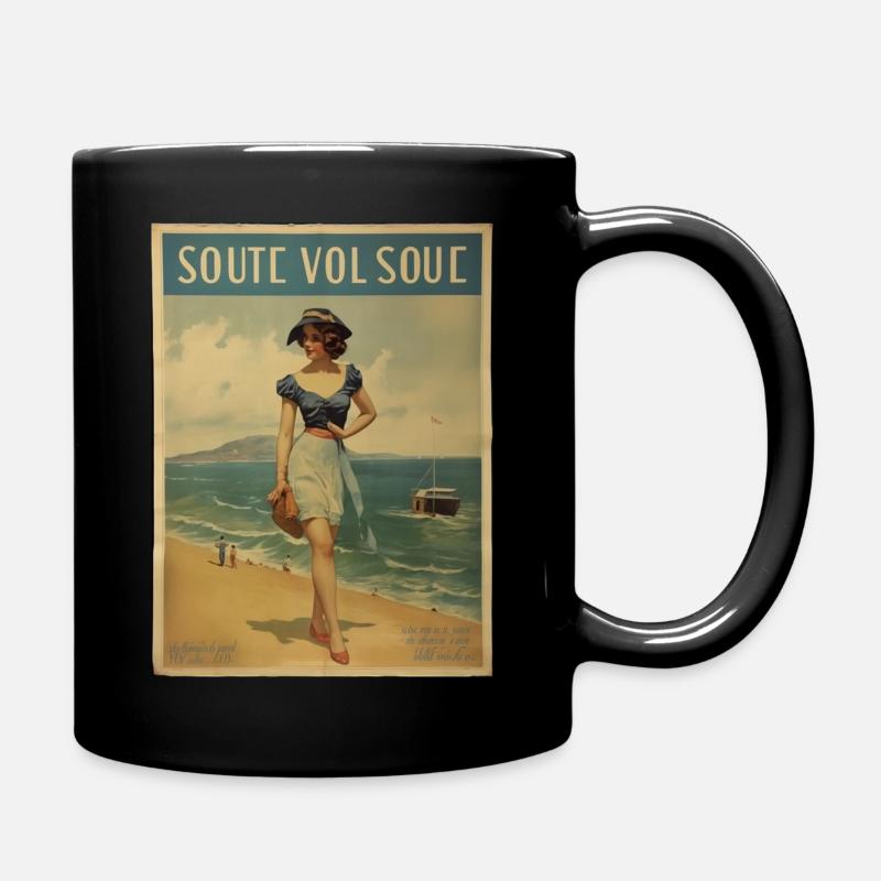 Vintage Seaside Adventure - Retro-Werbung - Tasse einfarbig - Schwarz