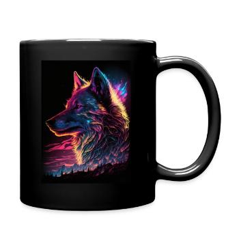 Aurora Borealis Synthwave Wolf - Tasse einfarbig - Schwarz - Rechts
