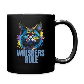 Whiskers Rule Funny Colourful Cat - Full Colour Mug - black - Right