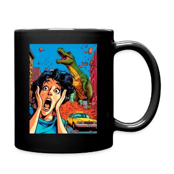 Dinosaurier-Angriffs-Karikatur - Tasse einfarbig - Schwarz - Rechts