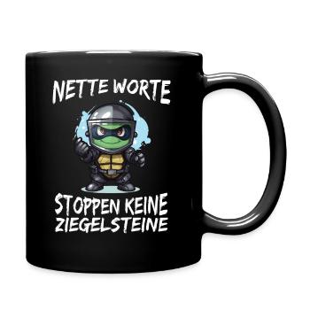 Polizei Polizisten Motiv Geschenk Schildkröte - Tasse einfarbig - Schwarz - Rechts